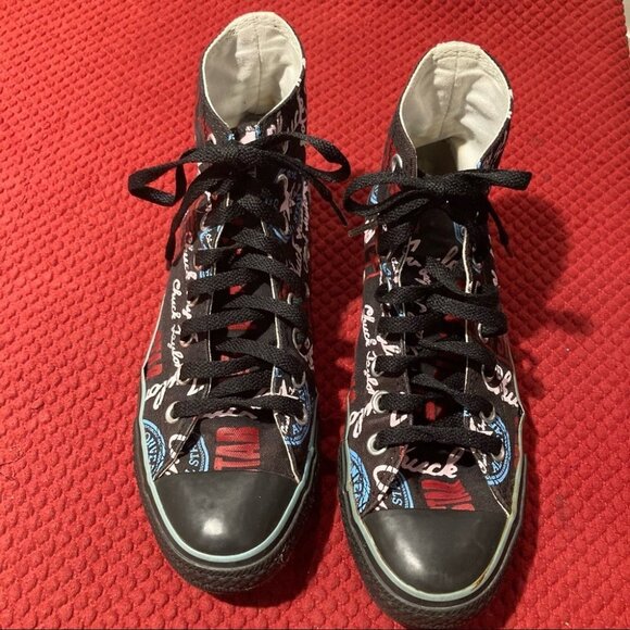 CONVERSE ALL STAR Sz 6.5 Repeated Logo High Top Lace up Sneakers - Picture 2 of 10